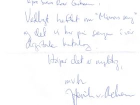 Brev fra museumsdirektør Henrich Achen med opplysninger om Minnas seng.