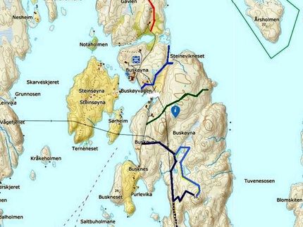 Turstier på Buskøy- Oversiktskart