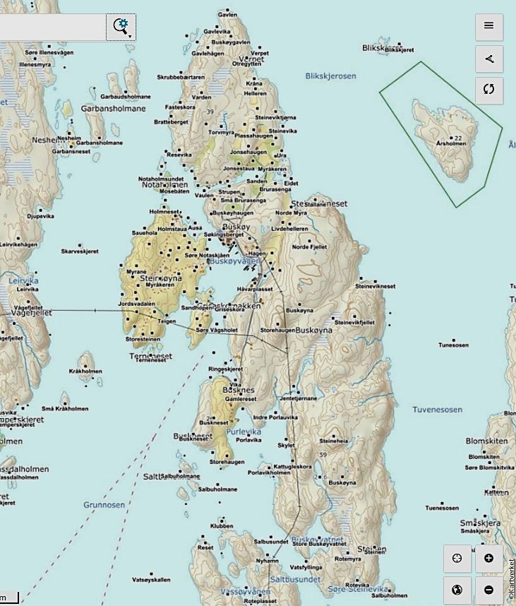 Fylkesatlas - stedsnavn på Buskøy
